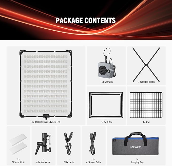 NEEWER Pro 200W Flexible LED Video Light, Studio RGB Panel Light Mat Kit with Softbox APP/2.4G/DMX Control 2500-10000K 25000lux/0.5m CRI95+, Key Lighting for Live Streaming Video Recording, AF200C