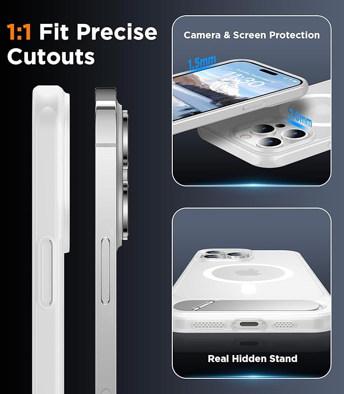 Magnetic Compatible with iPhone 14 Pro Case, [Built-in Invisible Kickstand][Compatible with MagSafe] [Military Grade Shockproof] Slim Translucent Matte Phone Case for iPhone 14 Pro 6.1"