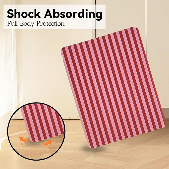 Lovmooful Compatible for iPad 9/8/7 (10.2-Inch,2021/2020/2019 Model,9th/8th/7th Generation) Case with Pencil Holder Cute Striped with Aesthetic Design Soft TPU Trifold Stand Protective-Red