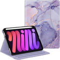 Fintie Folio Case for iPad Mini 7 (A17 Pro, 7th Generation) 2024 / iPad Mini 6 (6th Gen) 8.3 Inch, Multi-Angle Smart Stand Cover with Pencil Holder & Pocket, Auto Sleep/Wake, Lilac Marble