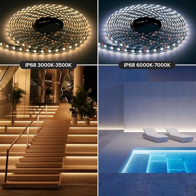 BTF-LIGHTING IP68 Waterproof Outdoor RGBW LED Strip 5050SMD RGB+Warm White(3000K-3500K) 4 Colors in 1 DC12V 16.4ft 5m 60LED/m Multi-Colored Tape Lights Can Work Outdoor(No Adapter or Controller)