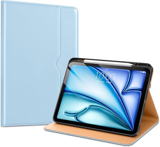 VIKESI Case for iPad Air 13 inch (M4) 2026 / (M3) 2025 / (M2) 2024,Premium Leather Folio,Apple Pencil Holder,Auto Sleep/Wake,Stand Cover - Ice Blue