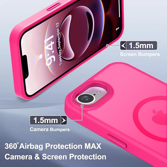 Newfuture Designed for iPhone 17e Case & iPhone 16e Case with Magnetic [13 FT Military Drop Protection] [Compatible with Magsafe] Slim Translucent Shockproof with Anti-Fingerprint Phone Case, Hot Pink