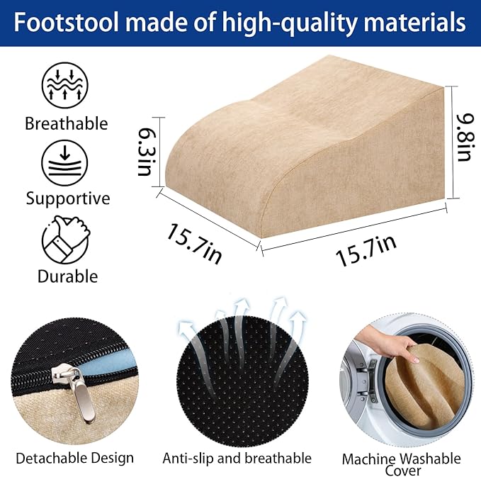 Foot Rest for Under Desk at Work, Ergonomic Under Desk Footrest with Washable Cover for Office, Home & Gaming Leg Elevation Pillow Beige