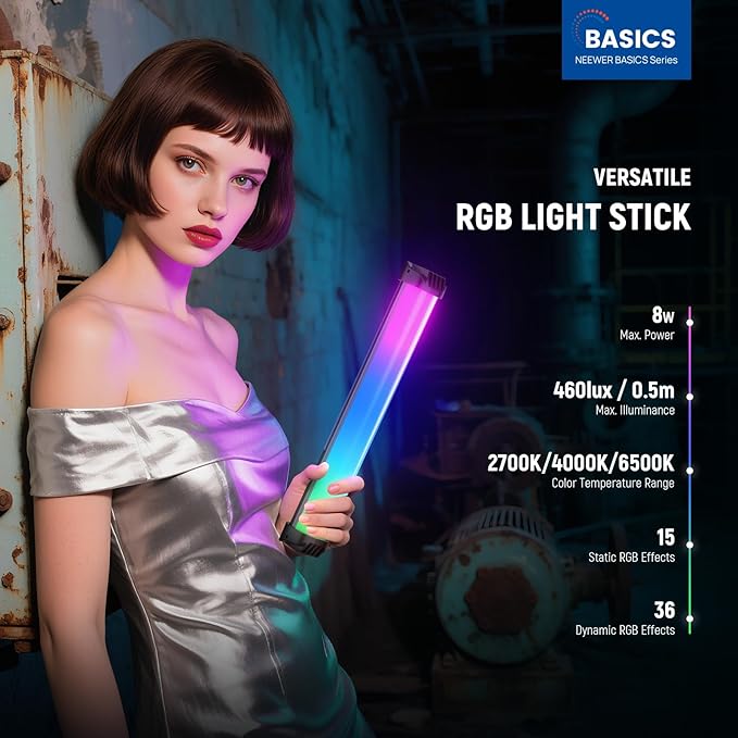NEEWER Basics 12" Magnetic RGB Light Wand, CRI95 Dimmable 8W LED Handheld Video Tube Lighting Stick with 51 RGB Modes, 2000mAh Battery for YouTube TikTok Camera Streaming Studio Video Recording, SL30