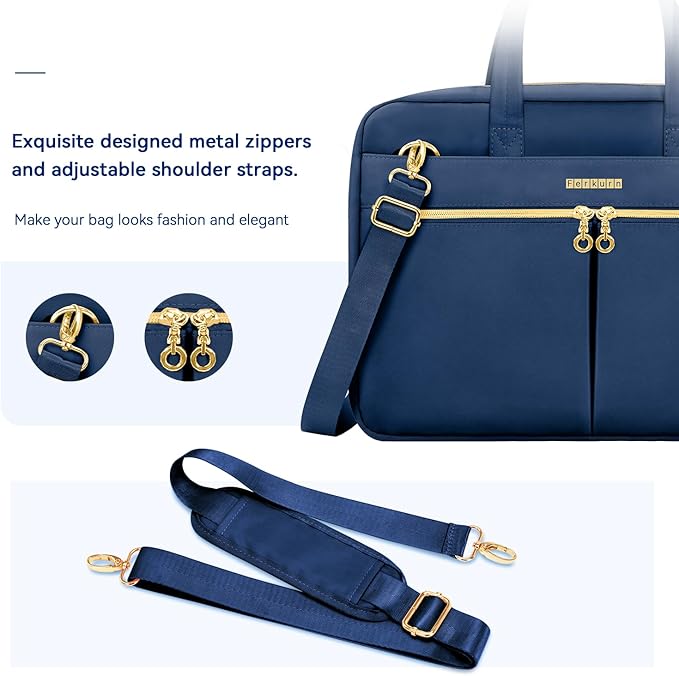 Ferkurn Laptop Bag Case Women Men Computer Bag Compatible with MacBook/HP/LG/Dell, Shoulder Strap Slim Carrying Messenger Briefcase, Blue, 17-17.3 Inch