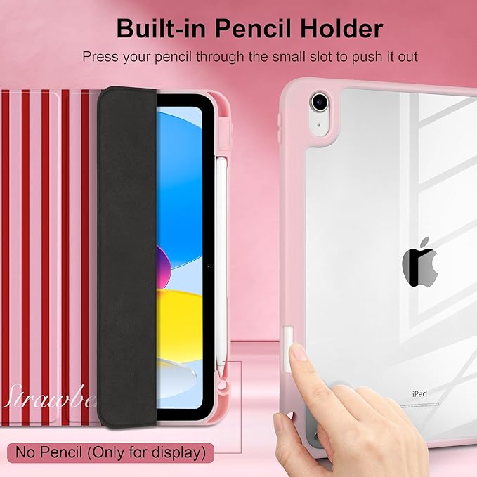 Case for iPad Air 11 inch M4 2026 M3 2025 M2 2024,iPad Air 5th (2022) / 4th 10.9 Inch Striped Trifold Cover with Clear Back Auto Wake Sleep Aesthetic Preppy Design for Girls, Red Stripe