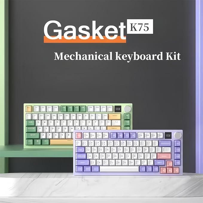 FKZ K75 Barebone Keyboard Kit, 75% Hot Swap Tri-Mode Bluetooth 5.0/2.4G Wireless/Type-C Wired RGB Mechanical Gaming Keyboard DIY Kit with Knob Screen Gasket PCB Mount (Green)