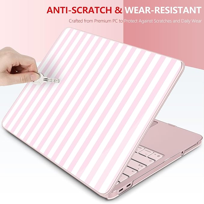 DONGKE for MacBook Neo 13 Inch Case 2026 (Model A3404, A18 Pro chip), Stylish Pattern Protective Hard Shell with Screen Protector, Keyboard Cover & USB-C Adapter - Pink & White Stripes