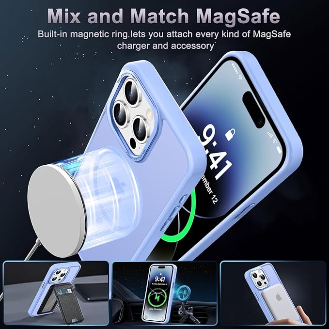 Newfuture Designed for iPhone 14 Pro Case with Magnetic [13 FT Military Drop Protection] [Compatible with Magsafe] Slim Translucent Matte Shockproof with Anti-Fingerprint Phone Case, Blue