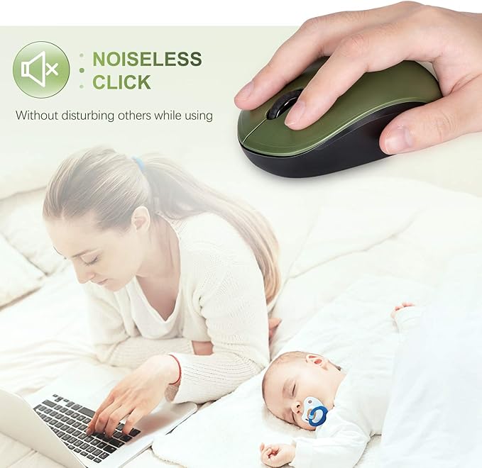 seenda Wireless Mouse for Laptop, 2.4G Noiseless Mouse with USB Receiver - Optical Tracking Portable Computer Mice for Chromebook, PC, Tablet, Windows System, 24 Months Battery Life - Green & Black