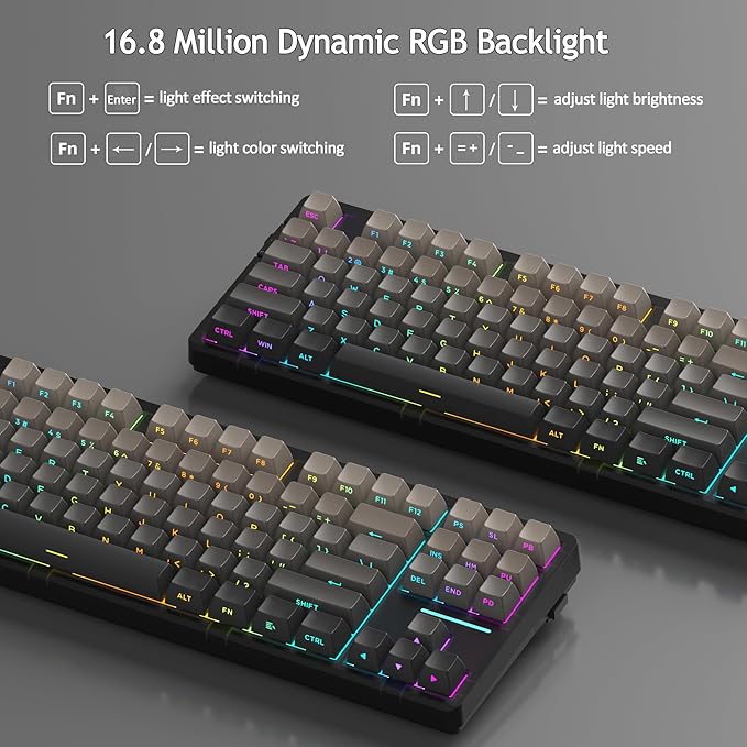 MageGee LIGHT87 Wireless Creamy Keyboard, Gasket Structure, RGB Backlit, 2.4G/USB-C/BT5.0 Hot Swappable Mechanical Gaming Keyboard for Win/Mac/PC, 8000mAh Battery, Side Printed PBT Keycaps, Black