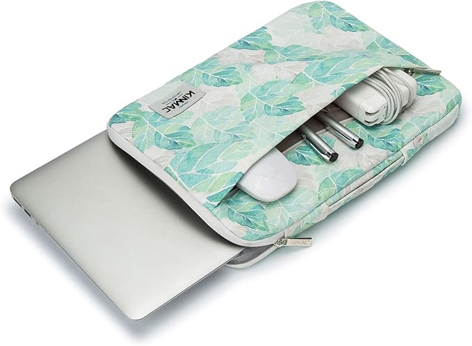 Kinmac 360° Heavy Duty Protective Laptop Computer Sleeve case Bag Cover with Handle for MacBook Pro 14 inch,14 inch-14.4 inch HP Lenovo Dell ASUS Acer Laptop (Green Leaf)