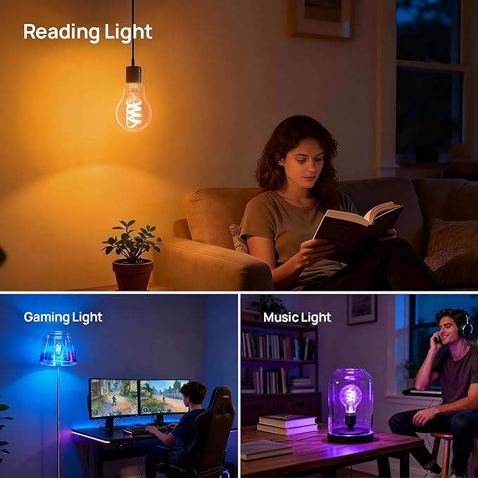 Linkind Matter Smart Light Bulbs, Works with Alexa/Apple Home/Google Home, A19 Smart Edison Bulb with Music Sync & Light Show, Tunable White(1800K-6500K), E26 LED 60W Eqv 850LM, 1Pack