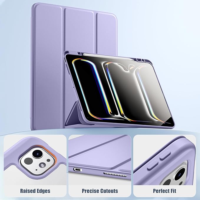 New Compatible with iPad Pro 13 inch Case M5 2025/M4 2024 with Built-in Pencil Holder, Kidopire for iPad Pro 13 Case with Hard Clear Back Shell, Support Pencil Pro, Auto Wake/Sleep, Lavender