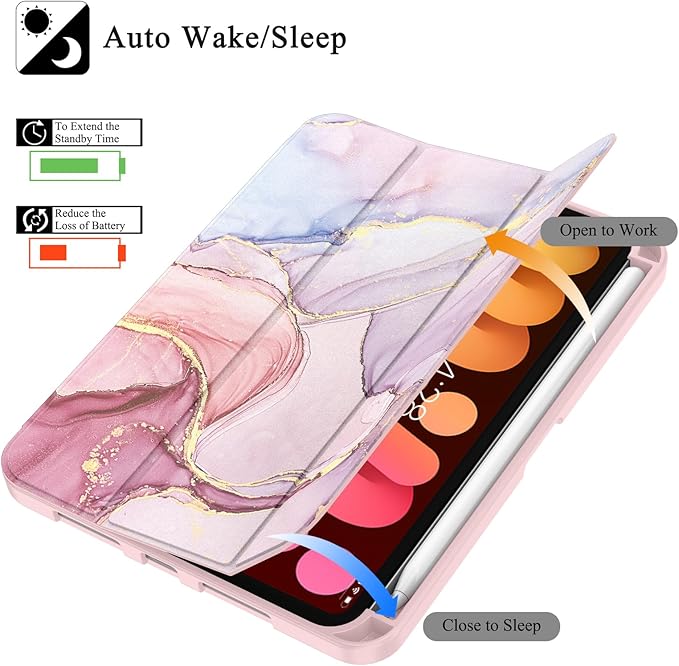 Soke Case for iPad mini 7(A17 Pro) 2024/iPad Mini 6 2021 8.3 inch with Pencil Holder-[Pencil Charging + Auto Wake/Sleep], Soft TPU Back Cover for iPad mini 7th/6th Generation(Dreamy Marble)