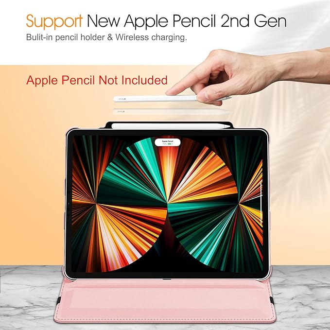 Fintie Rotating Case for iPad Pro 12.9-inch 6th Generation 2022-360 Degree Swiveling Protective Cover with Pencil Holder, Auto Sleep/Wake, Also Fit iPad Pro 12.9" 5th/4th/3rd Gen, Rose Gold