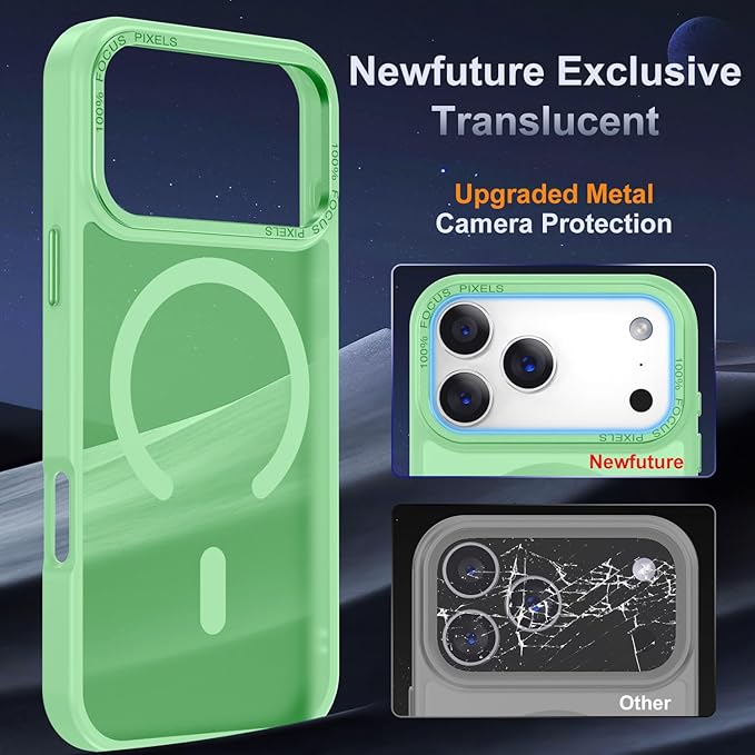 Newfuture Magnetic for iPhone 17 Pro Max Case [Compatible with Magsafe] [Military Grade Drop Protection] Translucent Matte Anti-Scratch Shockproof Protective Phone Cover 6.9 Inch, Matcha Green
