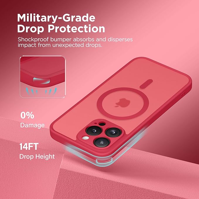 CAPRARO CAPRRO Magnetic for iPhone 13 Pro Max Case, [Compatible with MagSafe] [Full Camera Protection] Shockproof Protective Slim Translucent Matte Phone Case for iPhone 13 Pro Max 6.7'', Red
