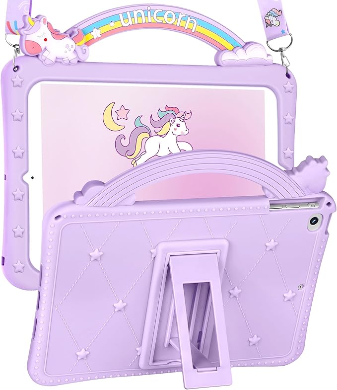 Wazzasoft for iPad Mini 1/2/3 Case 7.9 Inch for Girls Cute Girly Cartoon Kawaii Pretty Purple Design Cover with Stand & Strap Unique Women Teens Silicone Funda for Apple iPad Mini 3rd/2nd/1st Gen 7.9"