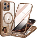 Miracase Magnetic for iPhone 16 Pro Case Full-Body Phone with Built-in Glass Screen Protector, [Compatible with MagSafe] Military Drop Proof 16 Pro Cover Bumper 6.3 inch, Gold Brown