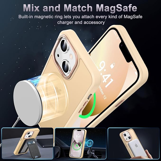 Newfuture Designed for iPhone 13 Case & iPhone 14 Case with Magnetic [13 FT Military Drop Protection] [Compatible with Magsafe] Translucent Shockproof with Anti-Fingerprint Phone Case, Creamy Yellow
