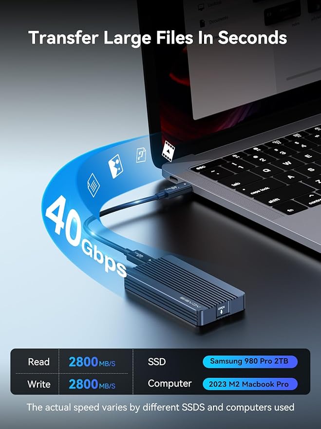 ACASIS 40Gbps M.2 NVMe SSD Enclosure for Thunderbolt 4/3/USB4, with Tool-Free Installation, Aluminum Heat Sink & Noiseless Design, Supports 2280-2230 SSDs for M1/M2 Pro/Max.