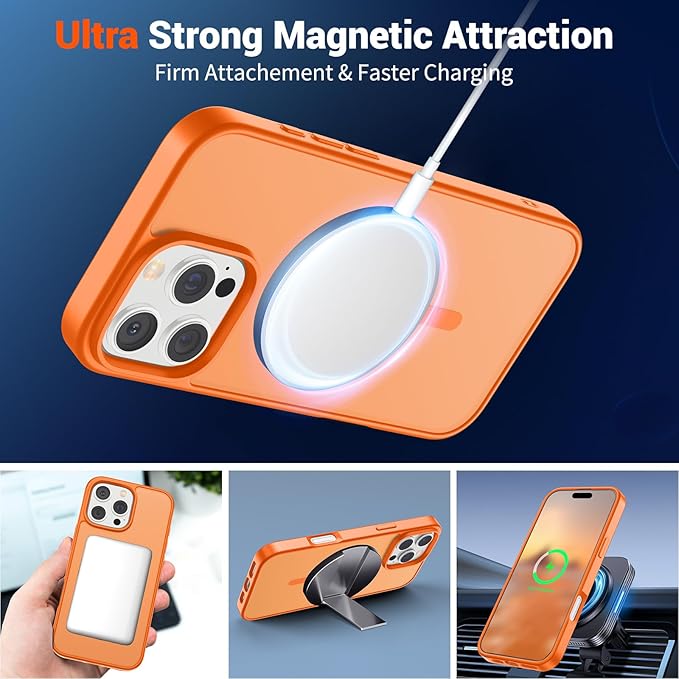 SUPFINE Magnetic for iPhone 16 Pro Case (Compatible with MagSafe) (Military Grade Drop Protection) Translucent Matte Shockproof Phone Cover,Starry Orange