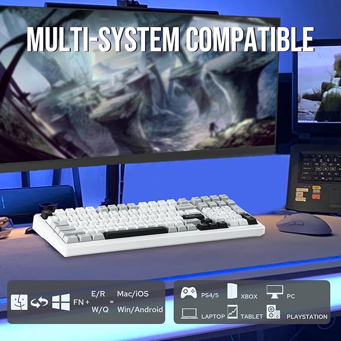 EPOMAKER x Aula F99 Wireless Mechanical Keyboard, Hot Swappable Gasket Custom Gaming Keyboard with Five-Layer Padding, BT/2.4GHz/USB-C, 8000mAh Battery (White Grey, Graywood V3 Switch)