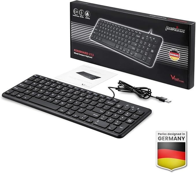 Perixx PERIBOARD-213U Wired Silent USB Scissor Keyboard - 14.45x4.76x0.70 Inches Compact Design with Number Pad - Black - US English (PB-213BUS-11738)