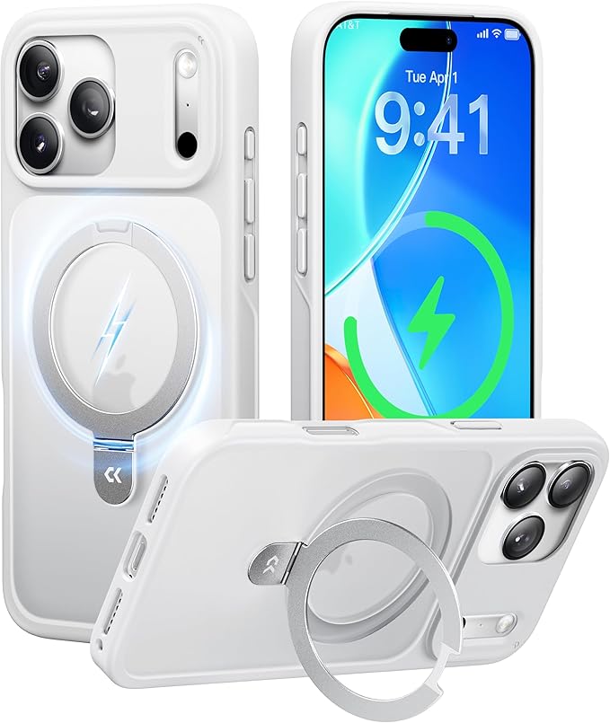 CASEKOO Ultra-Magnetic Stand for iPhone 17 Pro Max Case [Military Drop Protection] [Compatible with MagSafe] Shockproof Translucent Matte Slim Ring for iPhone 17 Pro Max Phone Case 6.9", White