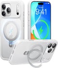 CASEKOO Ultra-Magnetic Stand for iPhone 17 Pro Case [Military Drop Protection] [Compatible with MagSafe] Shockproof Translucent Matte Slim Ring for iPhone 17 Pro Phone Case 6.3", White