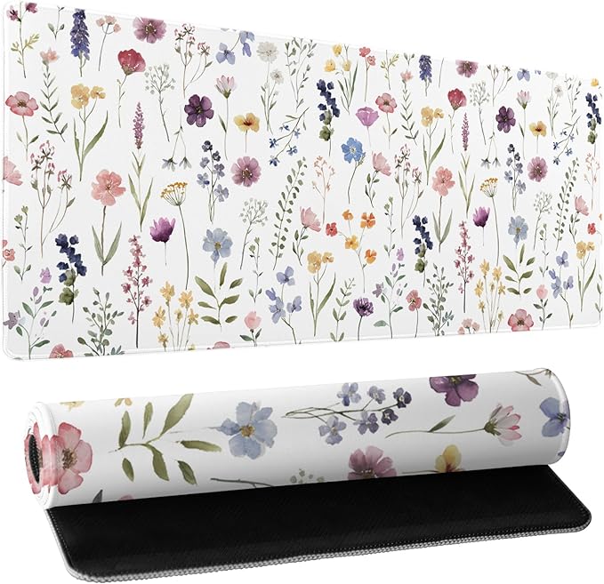 Floral Desk Mat Large Extend Mouse Pad XXL Beige Boho Desk Pad 35.4x15.7 Inch Cute Minimalist Flowers Mouse Pads Flowers Esthetics Computer Laptop Mouse Mat Non-Slip for Home Office Desktop Decor