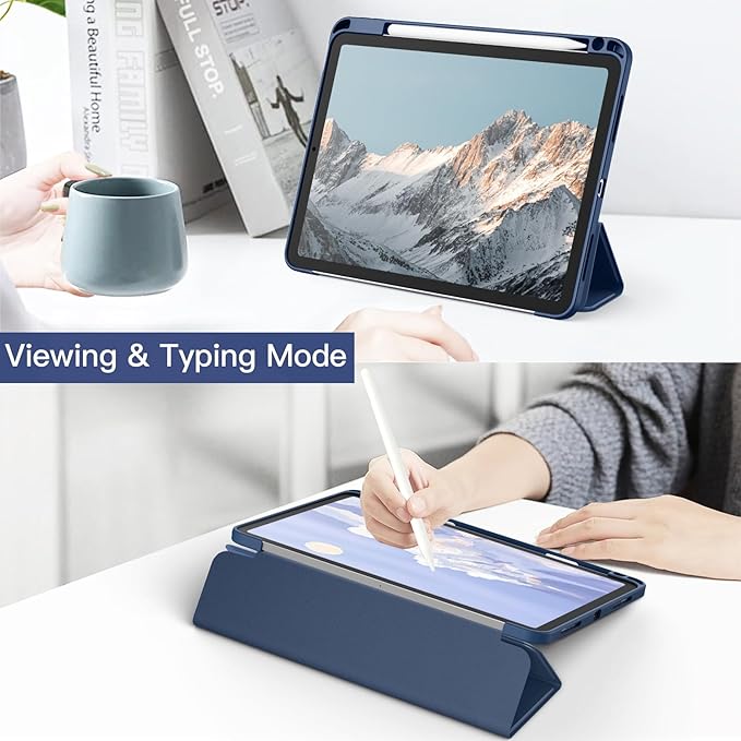 JETech Case ONLY for iPad Pro 11 Inch (2022/2021/2020/2018) with Pencil Holder, Clear Transparent Back Shell Slim Stand Shockproof Tablet Cover, Auto Wake/Sleep (Navy)