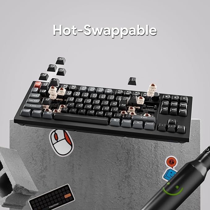 Keychron V3 Ultra TKL Mechanical Keyboard Wireless, ZMK Custom 8K Polling Rate, 2.4 GHz/Bluetooth/Wired with RGB Backlit, Pre-Lubed Silk POM Brown Switch Hot-Swappable for Mac Windows Linux
