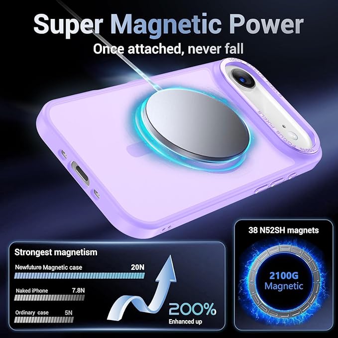 Newfuture Magnetic for iPhone Air Case [Compatible with Magsafe] [Military Grade Drop Protection] Translucent Matte Anti-Scratch Shockproof Protective Phone Cover 6.5 Inch, Lilac Purple