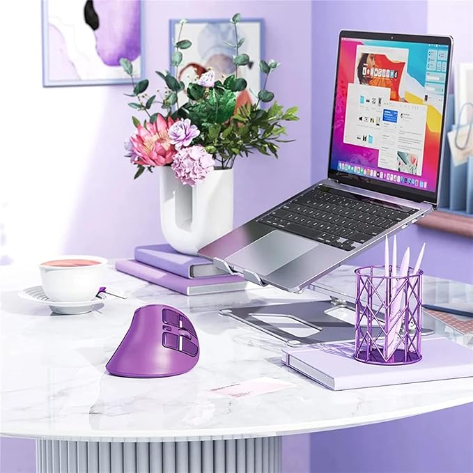 Vertical Mouse, Wireless Ergonomic Optical Mouse (BT 5.0 + Bluetooth 3.0 + USB Connection) with 9 Buttons, Rechargeable Computer Mouse for Wins PC/Laptop, Mac (Purple)