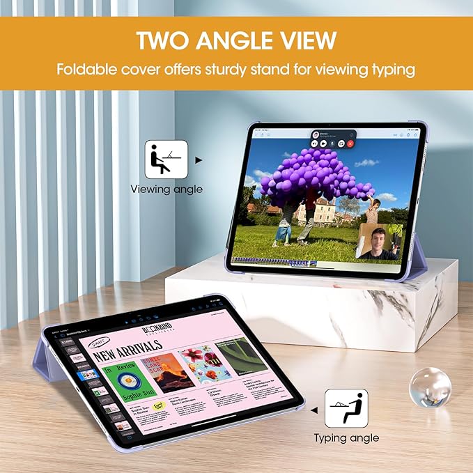 ProCase for iPad Pro 13 Inch Case M5 2025/ M4 2024, Smart Cover iPad Pro M5 M4 Case 13 Inch, Slim Stand Translucent Hard Shell Back, Supports Touch ID, Auto Wake/Sleep -Lightpurple
