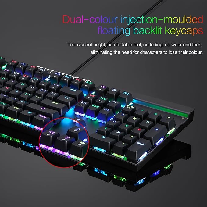 MOTOSPEED CK103 RGB LED Backlit Wired Mechanical Gaming Keyboard, 103 Keys Hot-Swap Mechanical Keyboard w/Aluminum Base, Upgraded Socket and Noise Absorbing Foams, Soft Tactile Blue Switch