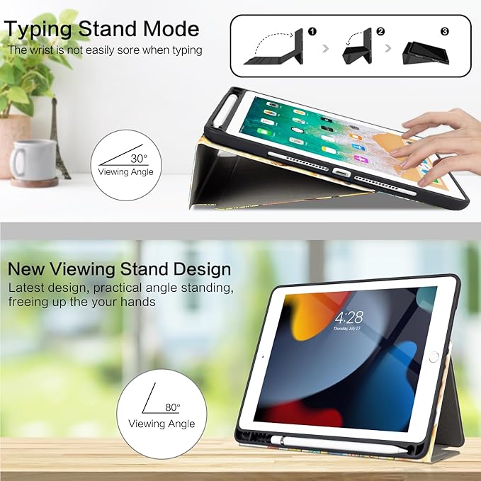 Vimorco for iPad 6th/5th Generation Case 2018/2017, for iPad Air 2/Air Case 2014/2013, for iPad Cover 6th/5th Gen 9.7-inch Pencil Holder/4 Viewing Stands/Typing Stand/Slim, Beach Path Seaside View