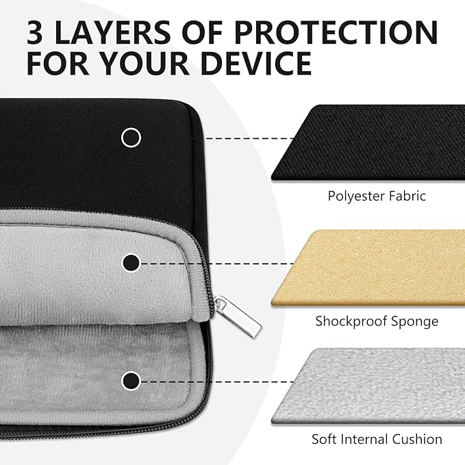 Laptop Sleeve Case with Zipper Accessory Pocket Compatible with 13 to 14 inches MacBook Air/Pro Padded Computer Pouch Cover Shockproof Protective for 13” to 14” Laptop/Chromebook/Tablet,Black