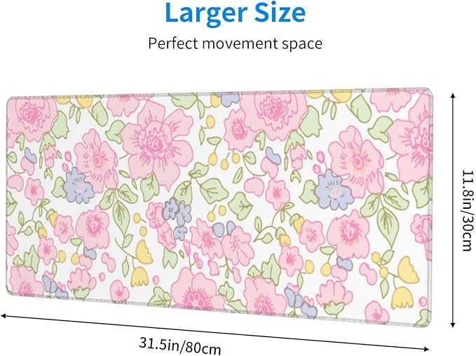 Cute Flowers Pink Floral Gaming Mouse Pad Large XL Desk Mat Long Extended Pads Big Mousepad for Home Office Decor Accessories 31.5 X 11.8 Inch
