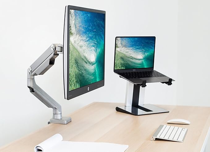 Mount-It! Single Monitor Arm Desk Mount, Mechanical Spring Height Adjustable Monitor Stand for 13–32 Inch Screens up to 17.6 lbs, VESA 75x75 & 100x100, C-Clamp & Grommet