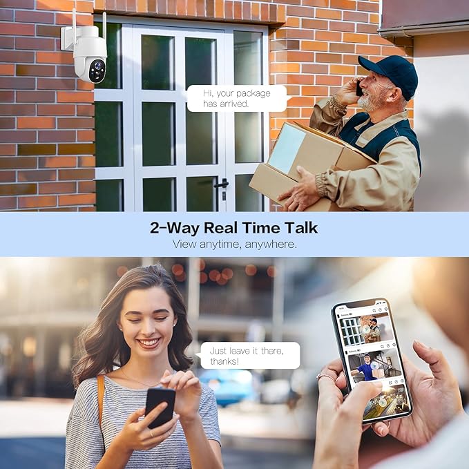 GMK Solar Security Cameras Wireless Outdoor, 2K Pan Tilt 360° View Battery Powered 2-Way Talk Outdoor Camera Wireless 3MP PTZ WiFi Surveillance Cam Cloud/SD Storage Color Night Vision Spotlight/Siren