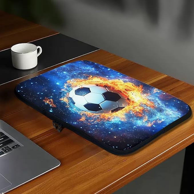 Football Laptop Sleeve for Men 13inch Lap Top Case Portable Laptop Accessories with Versatile Uses Computer Sleeve Laptop Pouch Water Flame Briefcase Blue