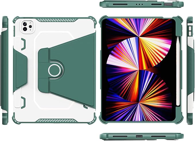 Rotating Case for iPad Pro 11" 4th/3rd/2nd Gen, iPad Pro 11 Smart Cover with Pencil Holder, Techcircle Hybrid TPU+PC Magnetic Cover Soft Bumper Slim Fit Folio Shockproof Protective Case-Midnight Green