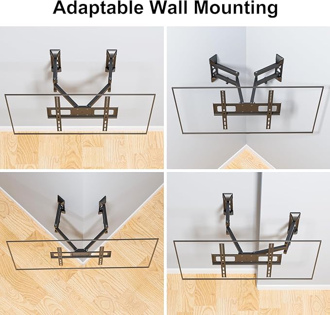 WALI Corner TV Wall Mount for 26-55 inch Flat Curved TVs, Full Motion Corner Bracket for LED, LCD, OLED Screens up to 110lbs, 400x400mm Mounting Holes, Black