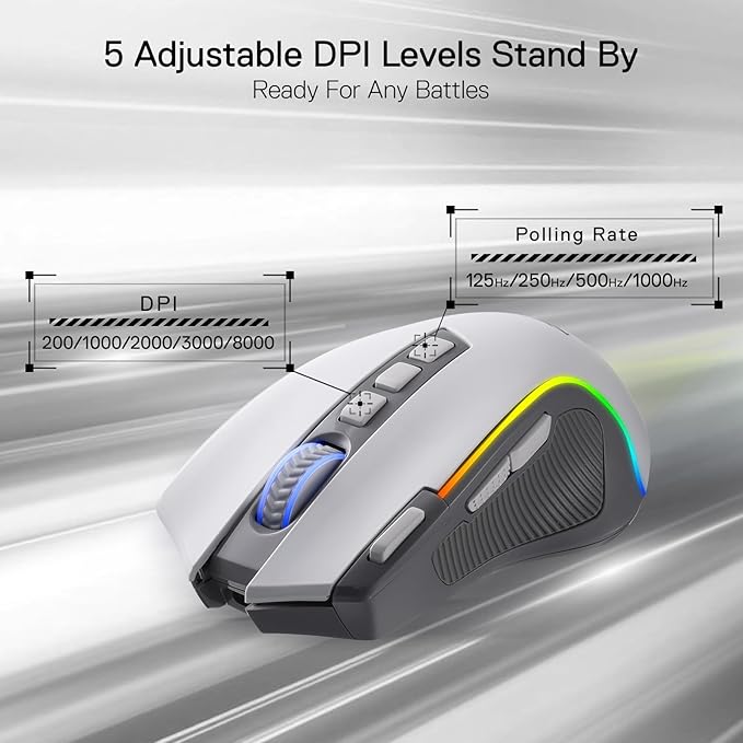 Redragon M612 PRO RGB Gaming Mouse, 8000 DPI Wired/Wireless Optical Mouse with 9 Programmable Buttons & 7 Backlit Modes, BT & 2.4G Wireless, Software Supports DIY Keybinds Rapid Fire Button