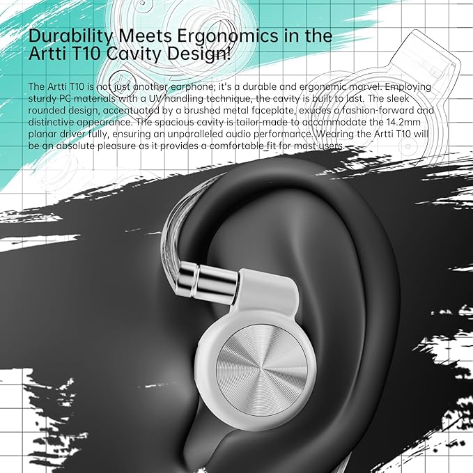 ARTTI T10 in Ear Earphone, 14.2mm Dual Magnetic Circuit Planar Driver HiFi IEM Earbuds, Wired in Ear Monitor, Gaming Earphone for Musician Singer Audiophile