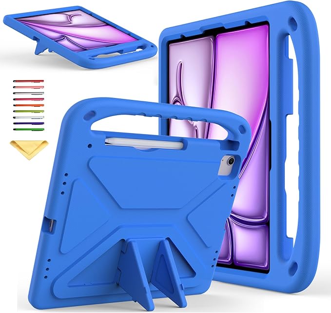 Kids Case for iPad Pro 12.9 inch Cover 6th/5th/4th/3rd Gen (2022/2021/2020/2018) with Kickstand/Handle/Stylus Pencil Holder Soft EVA Heavy Duty Shockproof Flip Stand Girl Boy Cover, Blue